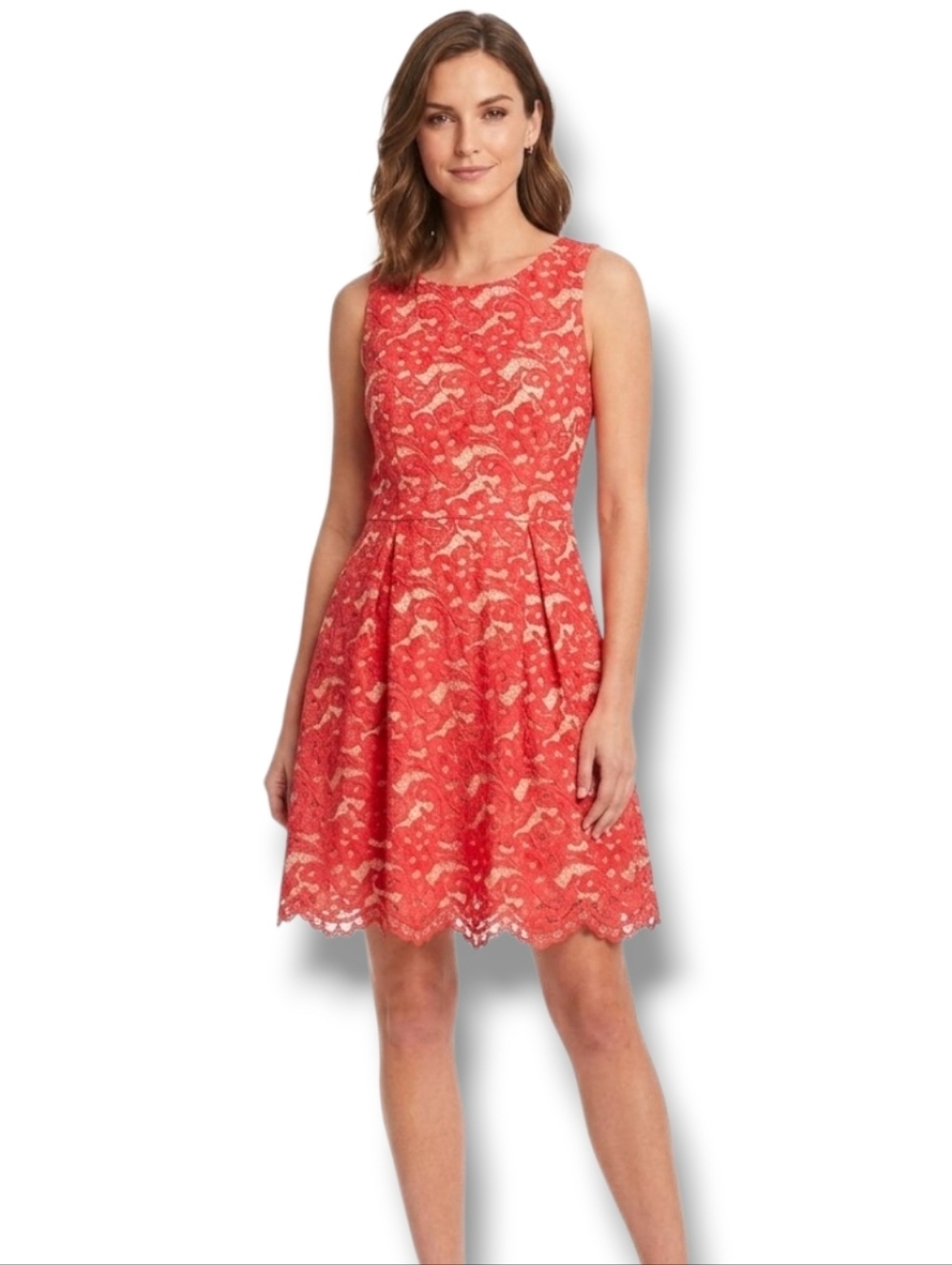 Soprano Women’s Red Orange Lace Overlay Lined Fit & Flare Dress Size Large